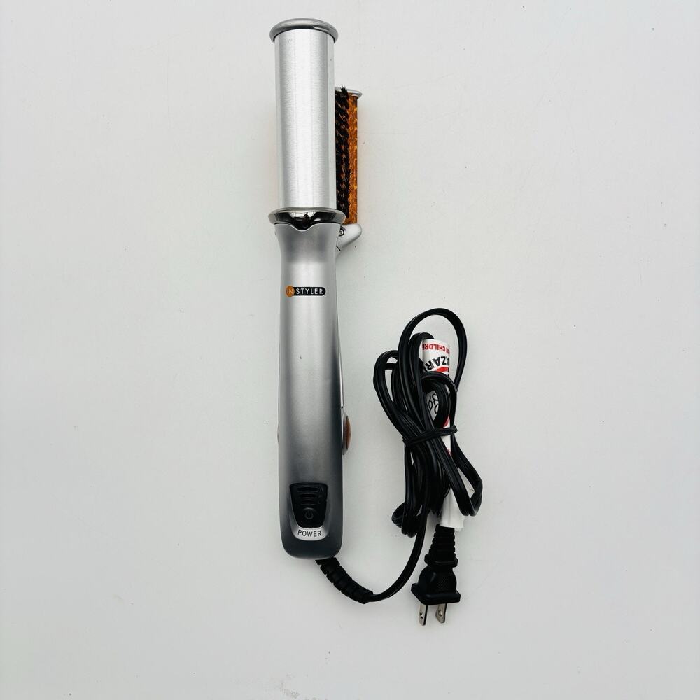 Instyler 1.25" Rotating Spinning Hot Brush Curling Iron IS1001 Silver/ Orange